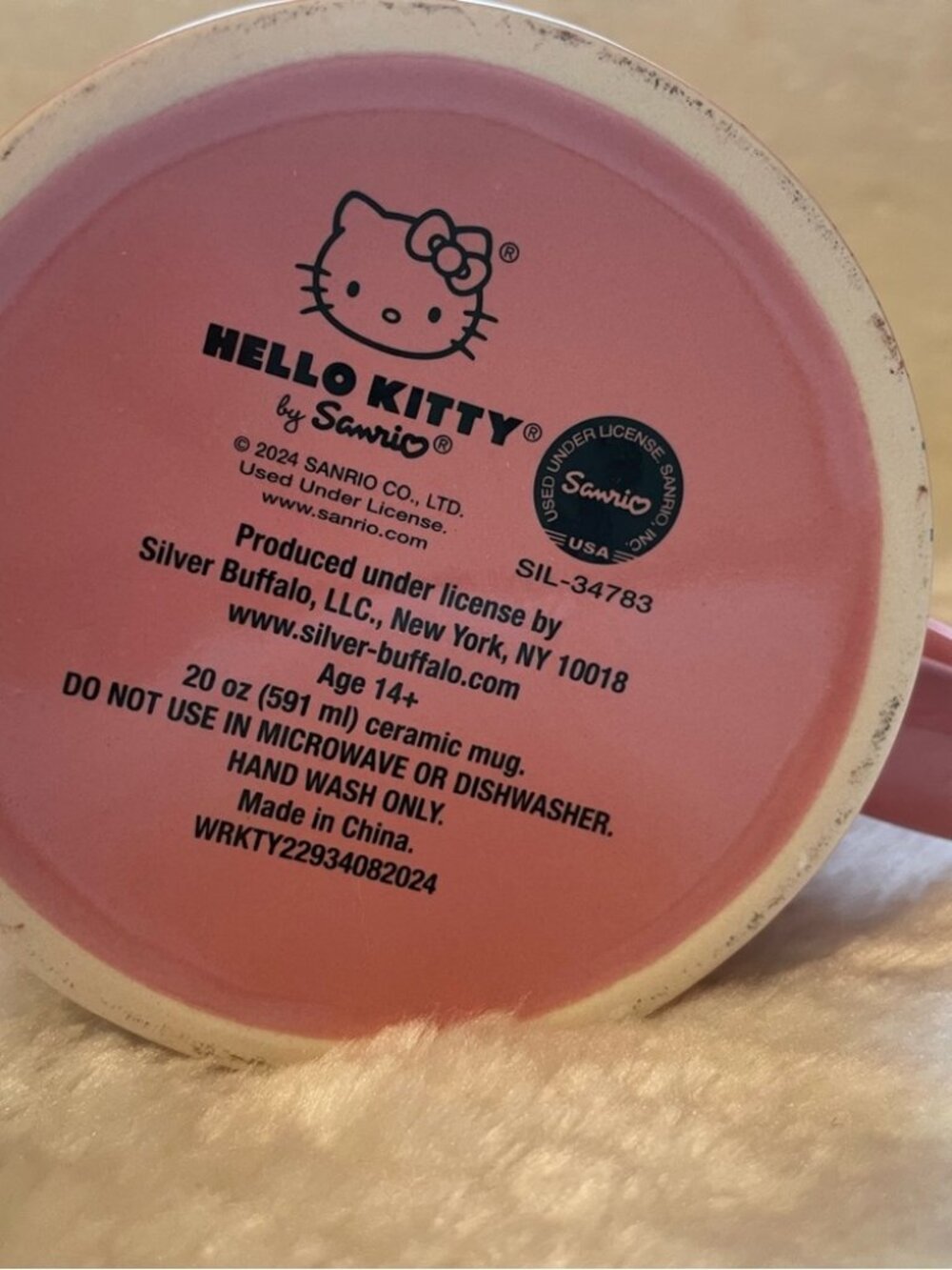 NEW Hello Kitty Pink Stars Bows Rainbows Ceramic Mug 20oz NWT - Picture 4 of 4